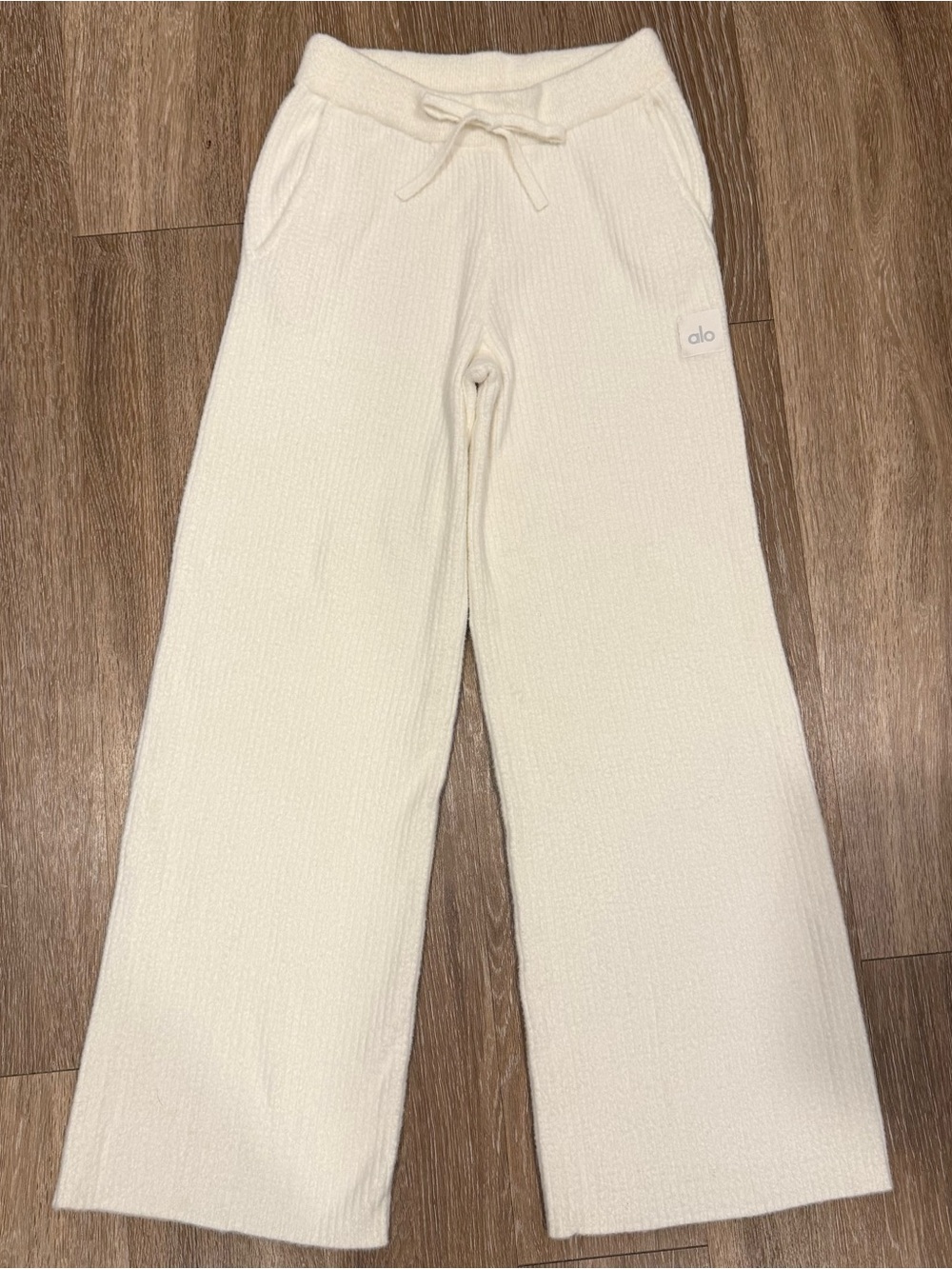 Alo Yoga White Ribbed Wide Leg Sweatpants